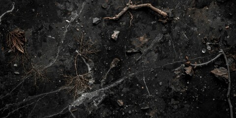 Fototapeta premium Dark textured surface with sticks and small stones
