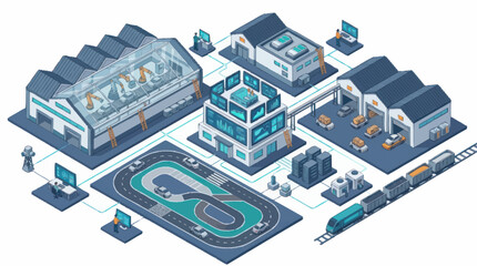 Isometric Industrial Complex with Factory and Transportation. © Achmad