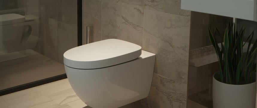 Modern wall-mounted toilet in a stylish bathroom decor