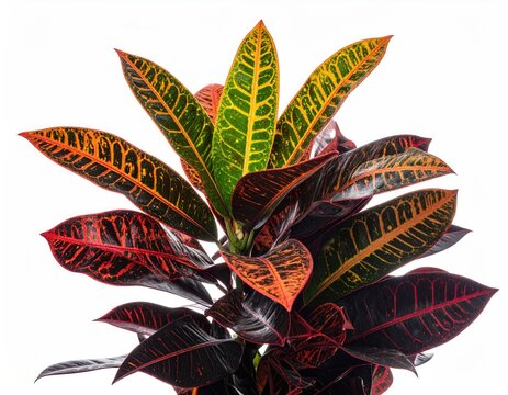 Vibrant multi-colored foliage with veins of red, orange, yellow, and green