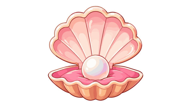 Pink seashell with pearl isolated on white background