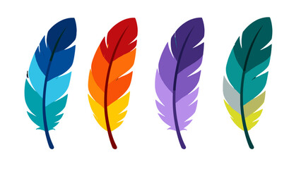 Set of colorful feather vector illustrations on white background © Mark