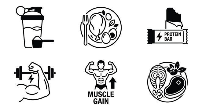Fitness And Nutrition Vector Icons Black Line Art On White Background