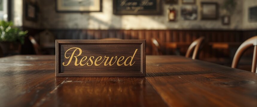 Reserved Sign on a Wooden Table in a Cozy Restaurant Interior