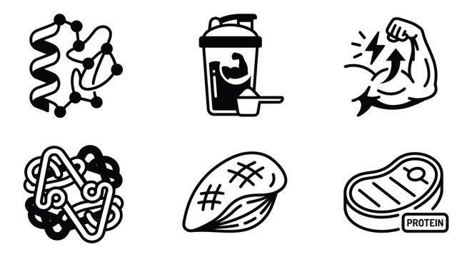 Fitness And Nutrition Vector Icons Black Line Art On White Background