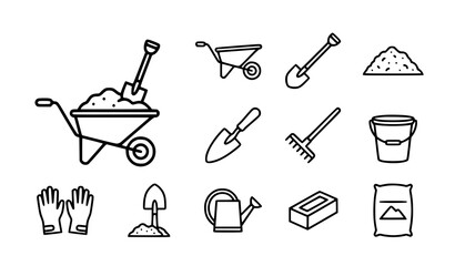 Wheelbarrow with soil and shovel construction garden vector icon © MdRabbi