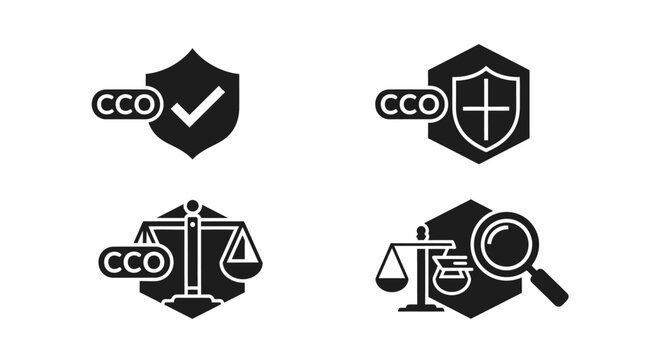 CCO - Creative Commons Organization Legal Icons: Shield with Checkmark and Scales of Justice