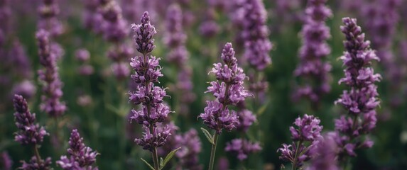Fototapeta premium Lavender Flowers Blooming in a Field with Soft Purple Hues