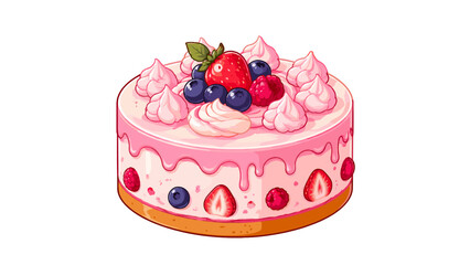 Pink berry cake with cream swirls and dripping icing © Mark