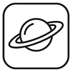 Simple Line Art Saturn Planet Icon with Ring Detail on White Square Background © Ali Aminudin