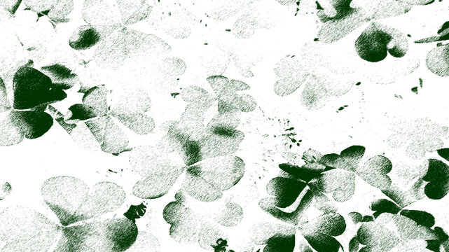 green and white abstract pattern of clover leaves with fine sketch texture, ideal for St. Patrick's Day themes, nature-inspired backdrops, and eco concepts.