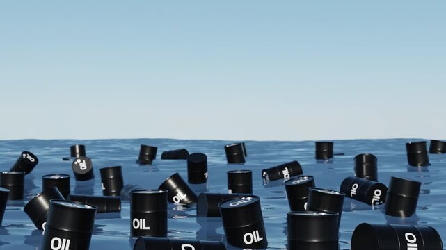 Oil Barrels Floating on Ocean &ndash; Environmental Pollution Concept