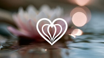 Fototapeta premium Heart shaped lotus flower logo symbol representing love wellness and spiritual growth, holistic health branding concept, logo photography, blurred neutral background , with copy