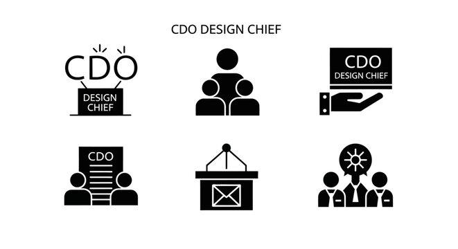 CDO Icons: Chief Design Officer, Leadership, Strategy, Teamwork, and Innovation Concepts