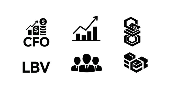 CFO and LBV Acronyms with Financial Growth Icons and Business Person Icon on White Background