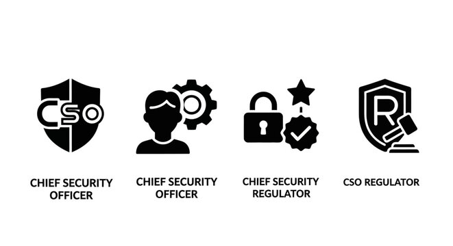 Chief Security Officer Icons: Shield and Person with Gears, Corporate Security Role and Responsibility Concept