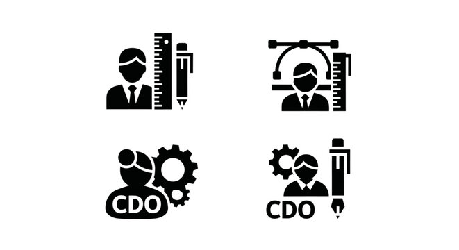 Business icons: Architect/Engineer and CDO (Chief Digital Officer) with tools and gears
