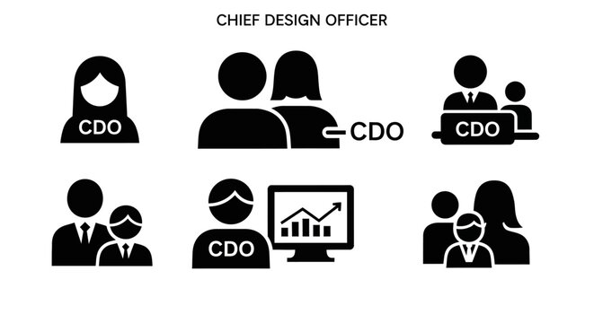 Business Team Icons: CDO, Executives, and Employees Representing Corporate Structure and Hierarchy