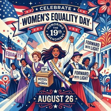 Women's Equality Day 19th Amendment Celebration - Women Voting & Marching