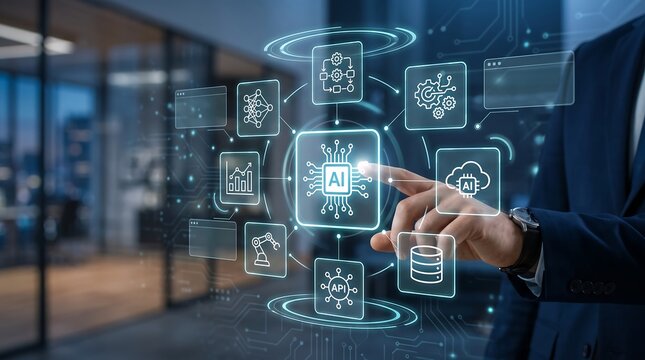 Artificial intelligence network concept futuristic interface with data analysis and machine learning connections