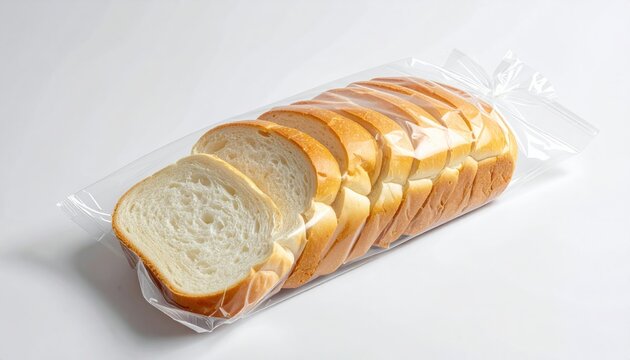 Sliced white bread in clear plastic packaging