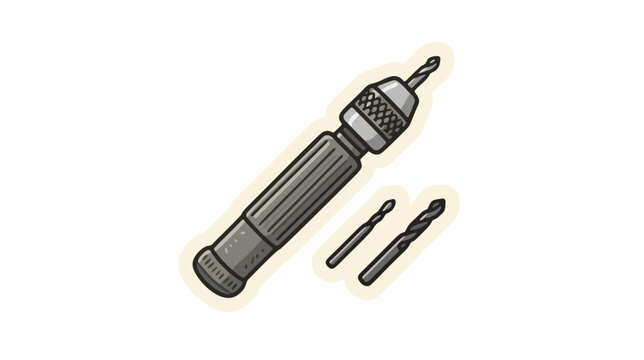 Mechanical pin vice hand drill tool with small twist drill bits sticker vector illustration