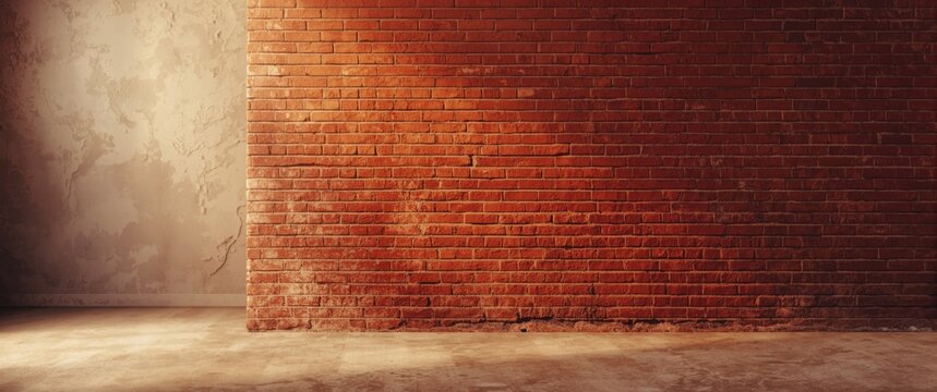 Textured Red Brick Wall with Soft Lighting in an Empty Room
