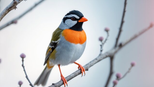 Zebra finches breed easily and are an ideal bird for beginners, bird shown in front of a white background
