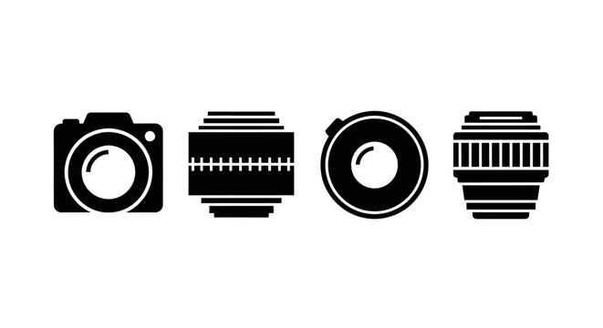 Black silhouette icon of a camera and film roll, representing photography, memories, and creativity