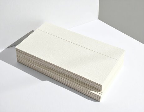 Stack of cream-colored envelopes with textured paper, casting shadows