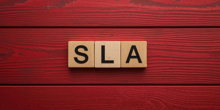 Wooden Letter Blocks Spelling SLA on a Red Wooden Surface
