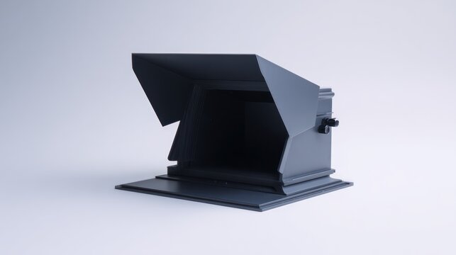 Modern teleprompter device against white background professional studio equipment