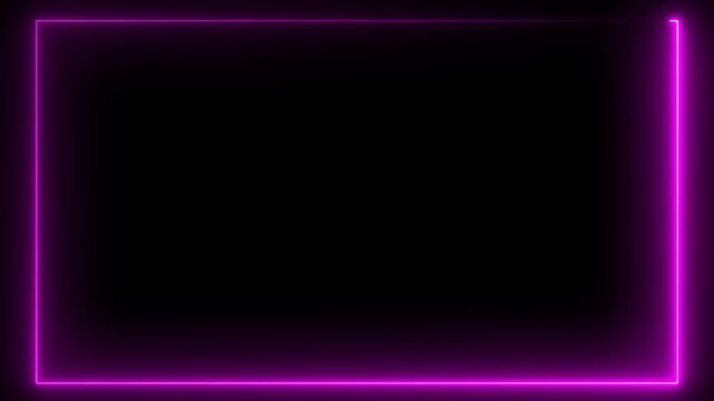 Square rectangle picture frame with two tone neon color motion graphic on isolated black background. animation