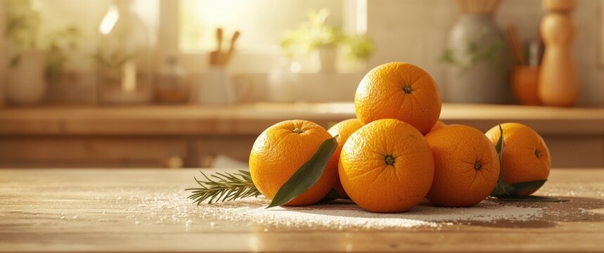 Fresh Oranges Arranged on a Wooden Table with Natural Light