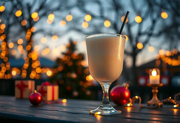 Fototapeta premium white russian cocktail with festive decorations at golden hour
