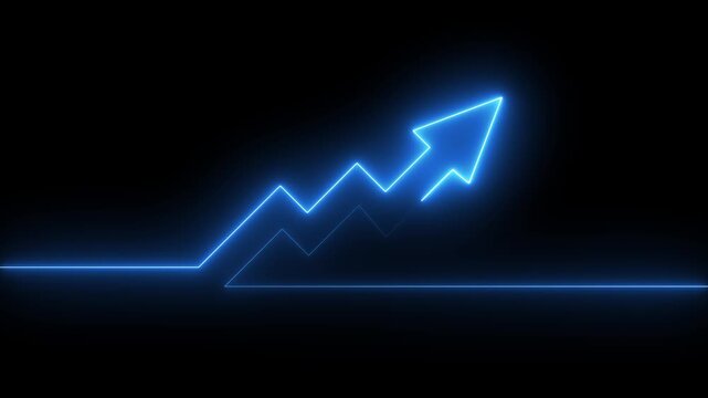 Abstract neon arrow business graph chart icon animation background. Market Recovery Concept. animation