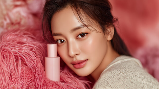 Korean skin care routine in a bright space with a focus on a beauty product and a person enjoying the moment