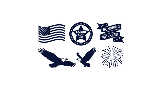 Labor Day USA patriotic eagle icon set