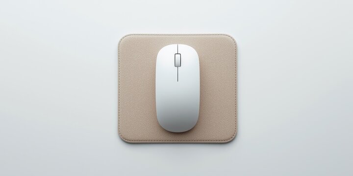 Minimalistic White Computer Mouse on Beige Mouse Pad - Isolated on Light Background, Modern Design
