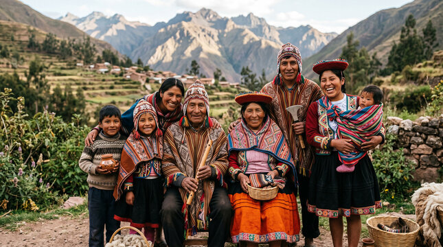 Andean Family in Traditional Clothing, Sacred Valley, Peru