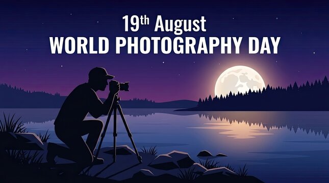 World photography day illustration photographer capturing a moonlit landscape