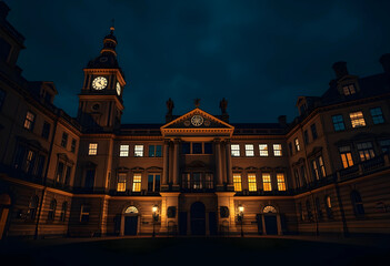 Obraz premium Historic building with clock tower at night