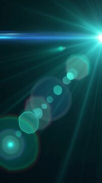 Elegant teal and aqua cinematic lens flare overlay with translucent light leaks, realistic optical reflections, soft haze and seamless looping motion for premium video editing on dark background.