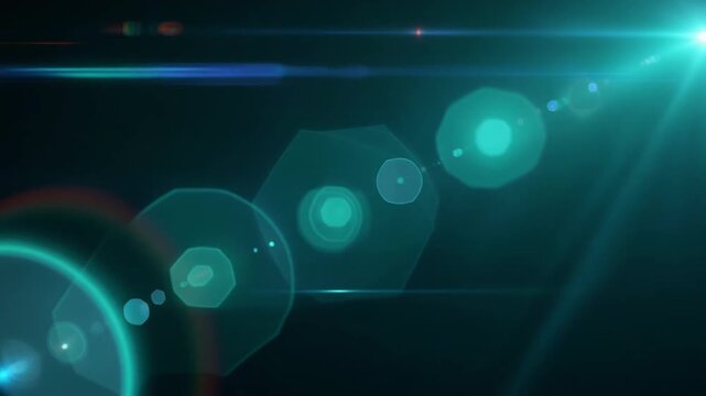 Elegant teal and aqua cinematic lens flare overlay with translucent light leaks, realistic optical reflections, soft haze and seamless looping motion for premium video editing on dark background.