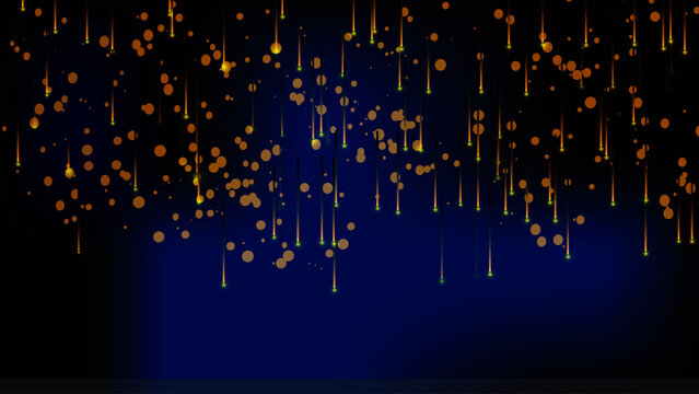 Abstract dark blue background with golden and green falling particles for digital events