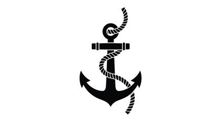 Black anchor silhouette with coiled rope on a white background © Tamim
