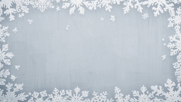 Winter Snowflake Border on a Light Gray Background