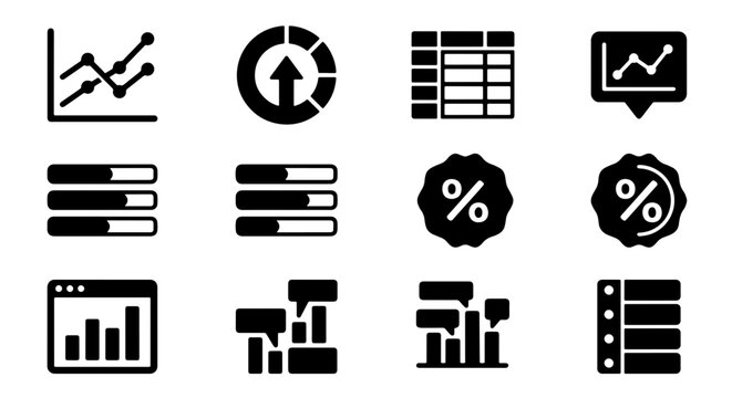 70 Business Analytics Icons Set, Data Visualization Symbols, Financial Charts & Graphs Vector Collection, Growth & Progress Icons 100