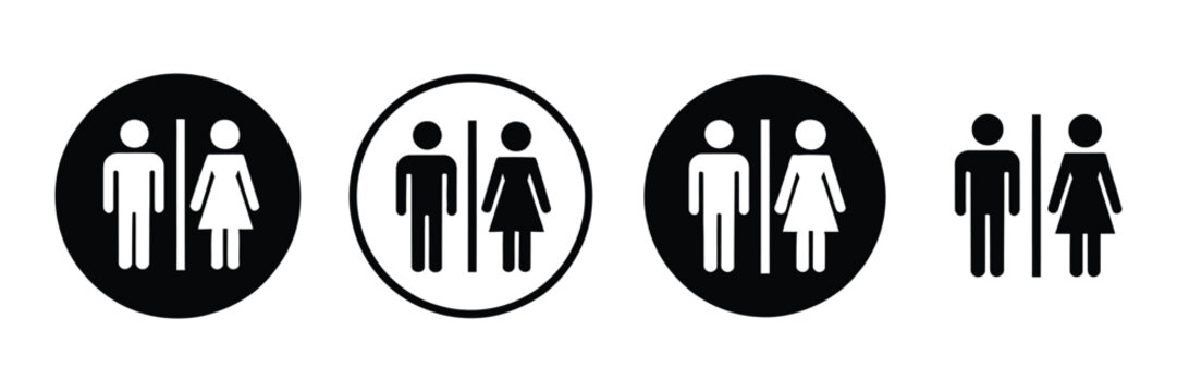 Toilet icon vector featuring girls and boys restroom signs with bathroom, WC, and lavatory symbols for public facilities.