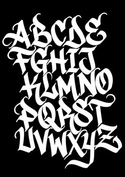 graffiti alphabet Gothic style in black over white